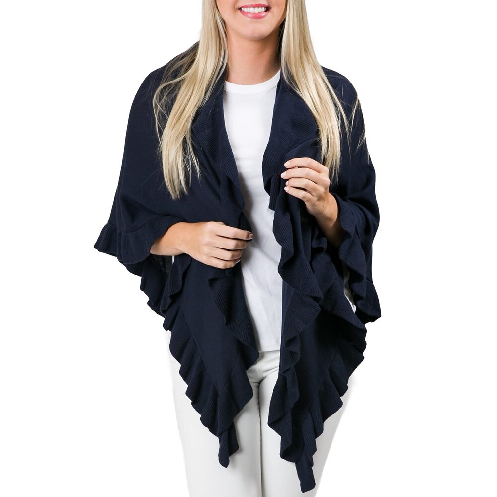 5499 Ava Ruffle Wrap- Women’s Triangle Shawl- Made From 100% Natural Cotton